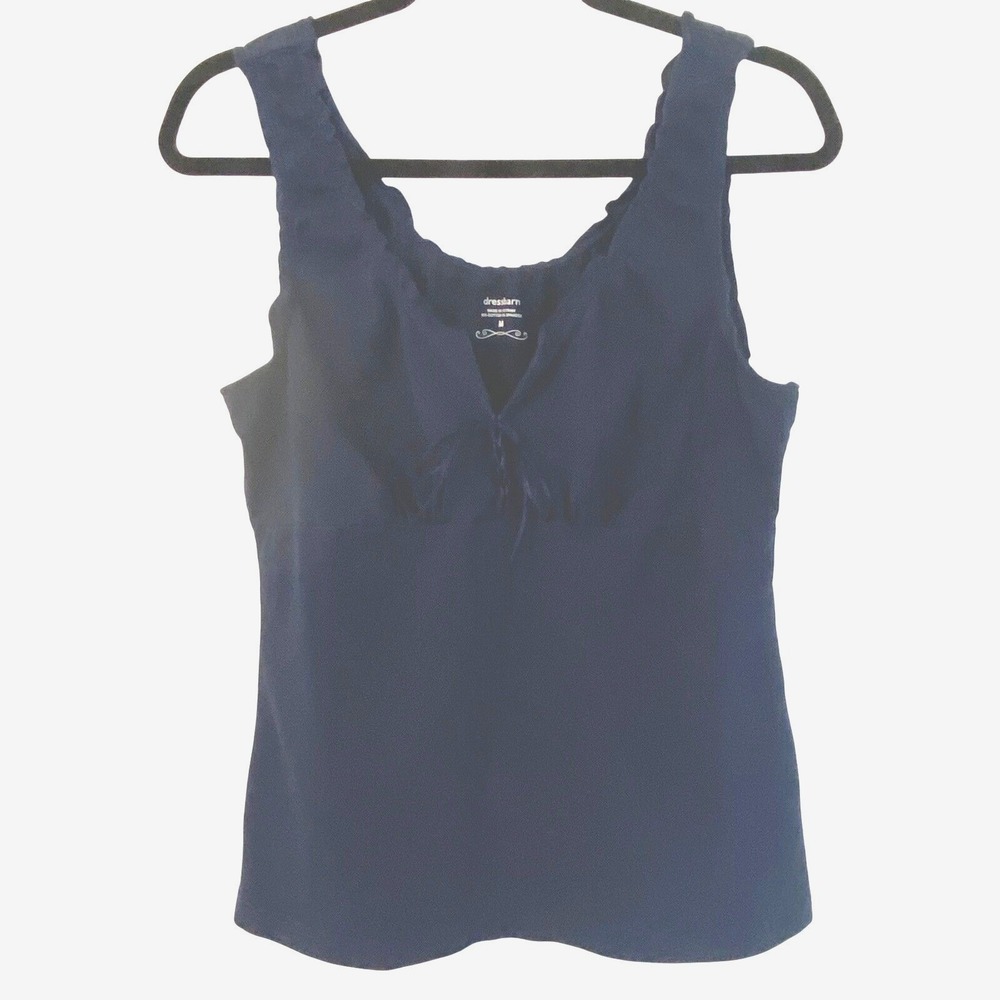 Dressbarn Navy Blue LaceUp VNeck Sleeveless Tank Top Cotton Blend M Y2K Inspired